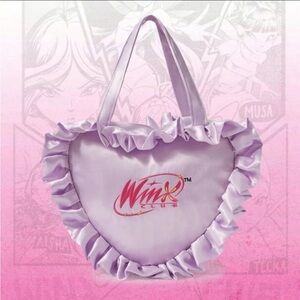 Winx Club Licensed, Embroidered, Ruffle Trim Purple Satin Heart Shaped Bag NWT